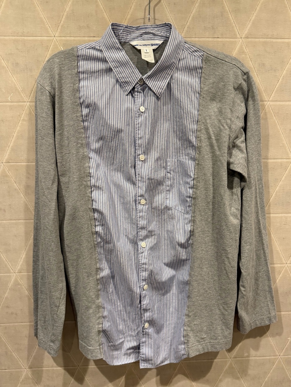 Comme Des Garcons Mens Blue Gray Button Up Shirt size X